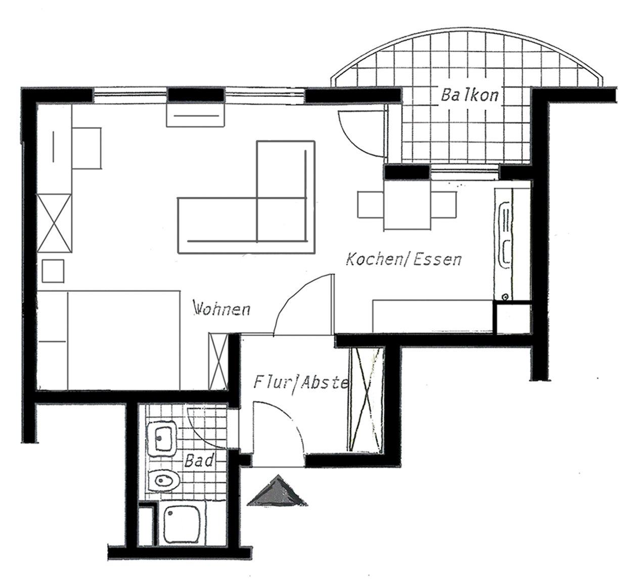 Grundriss Modern möbliertes Appartement Wiesbaden